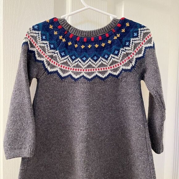 Hanna Andersson Gray Knit Fair Isle Sweater Dress Wool Blend Girls 85 US 2T NWT - Picture 8 of 9